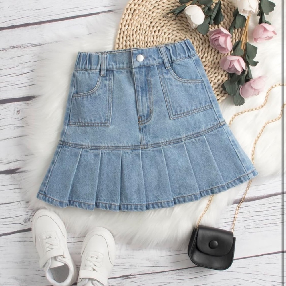 Pleated A Line Mini Denim Skirt - Picture 11 of 11